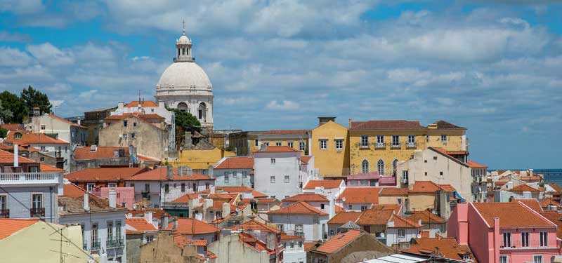 Lisbon rooftops with cathedral